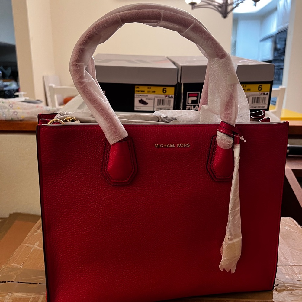 Michael Kors Mercer Large Saffiano Leather Tote Bag Red